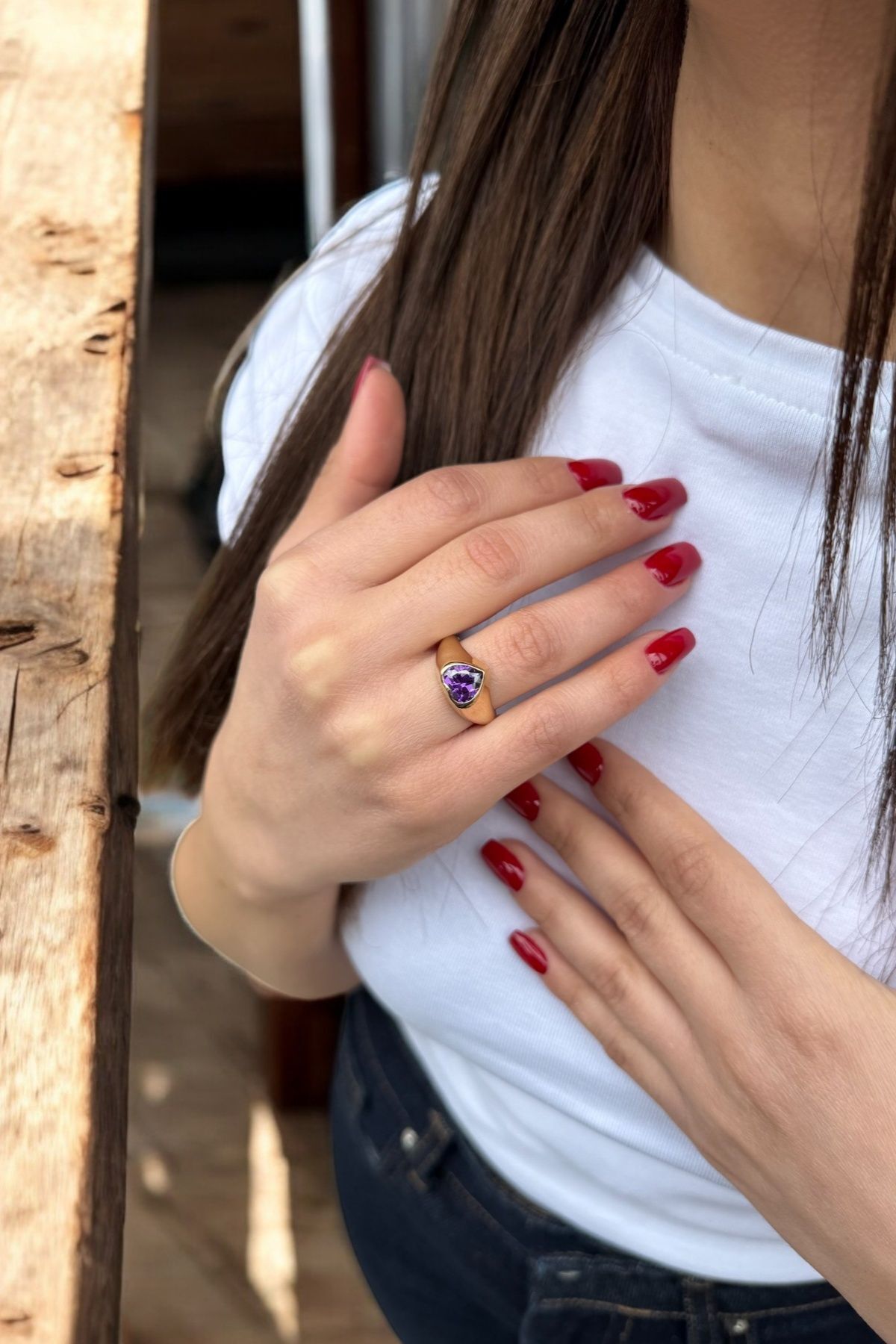14 AYAR AMETİST TAŞLI KALP YÜZÜK 15
