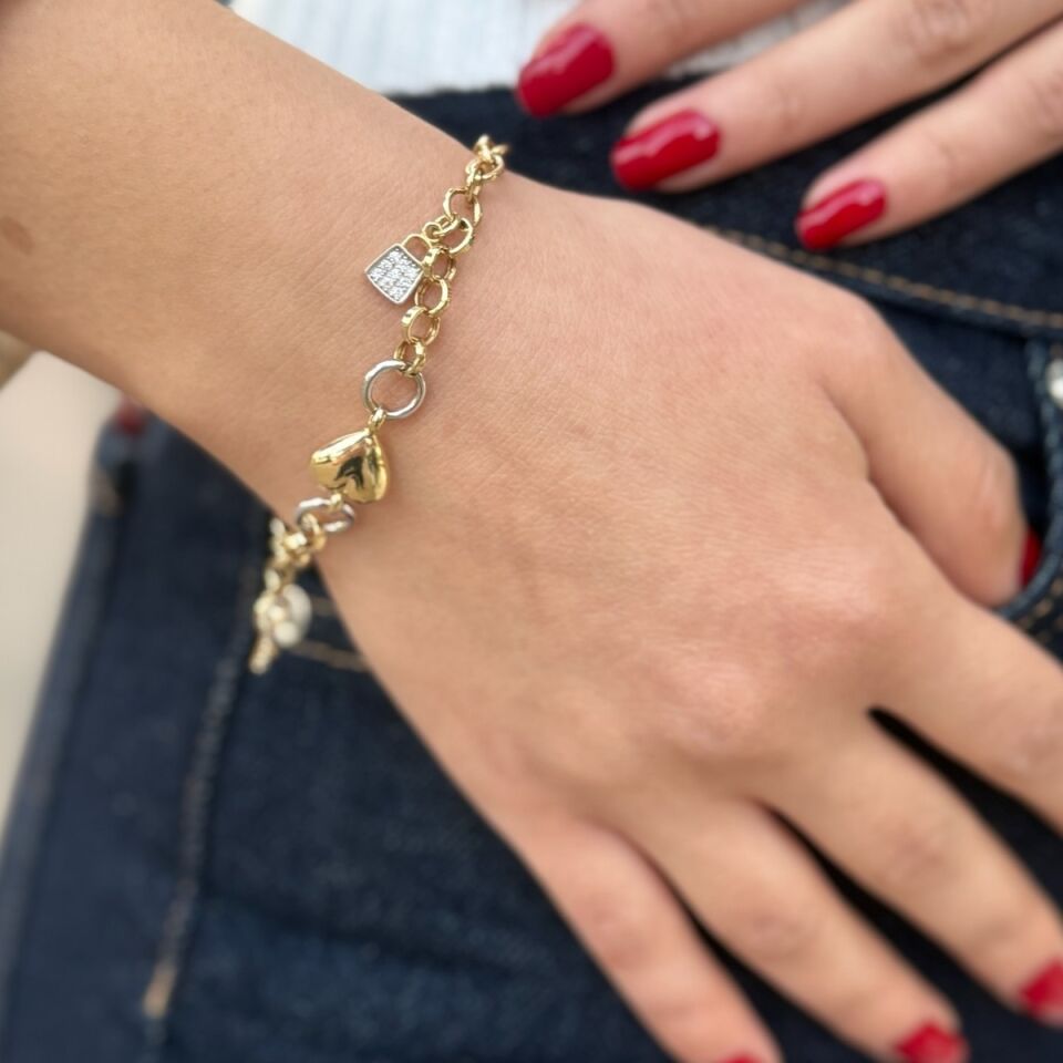 14 AYAR KALP KİLİT VE ANAHTAR DETAYLI ALTIN BİLEKLİK