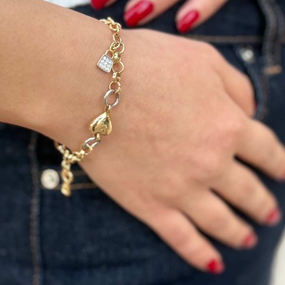 14 AYAR KALP KİLİT VE ANAHTAR DETAYLI ALTIN BİLEKLİK