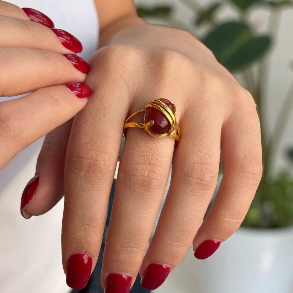 22 AYAR AKİK TAŞLI ÖZEL TASARIM ALTIN YÜZÜK