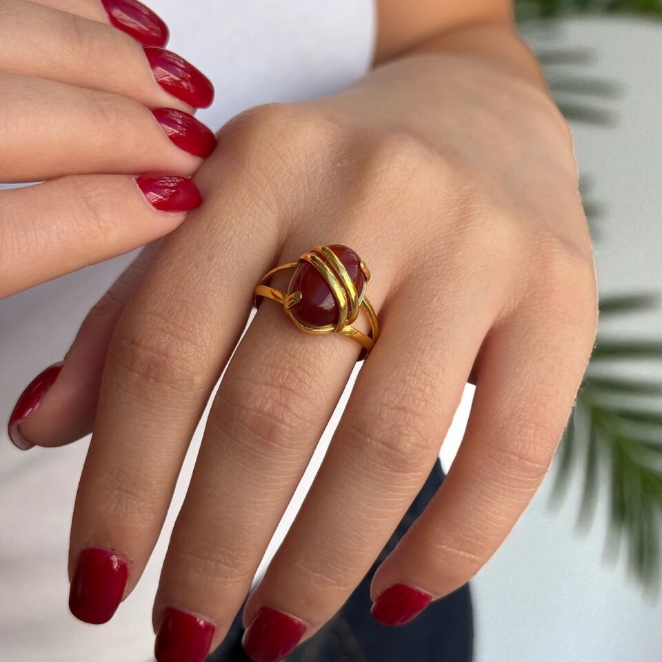 22 AYAR AKİK TAŞLI ÖZEL TASARIM ALTIN YÜZÜK