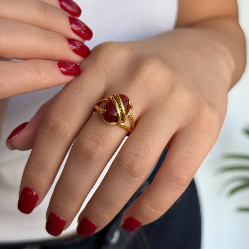 22 AYAR AKİK TAŞLI ÖZEL TASARIM ALTIN YÜZÜK