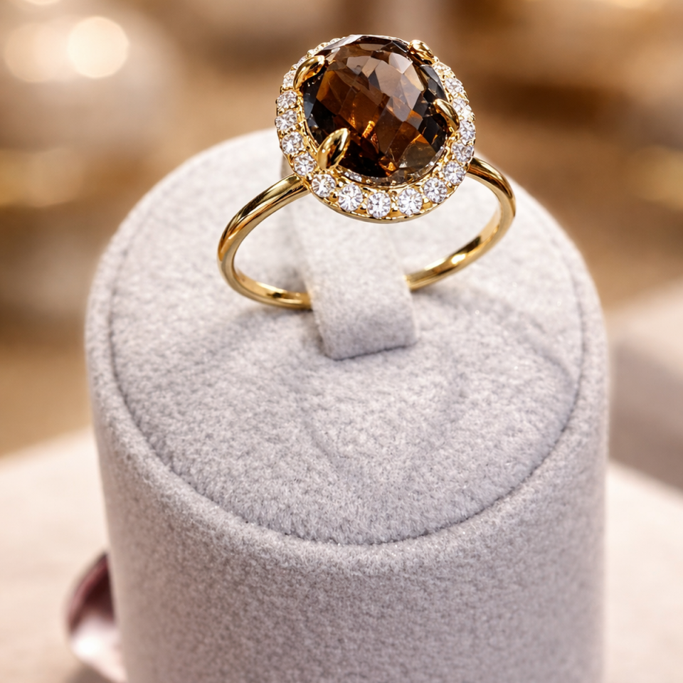 14 AYAR SMOKY DUMANLI KUVARS İTALYAN YÜZÜK