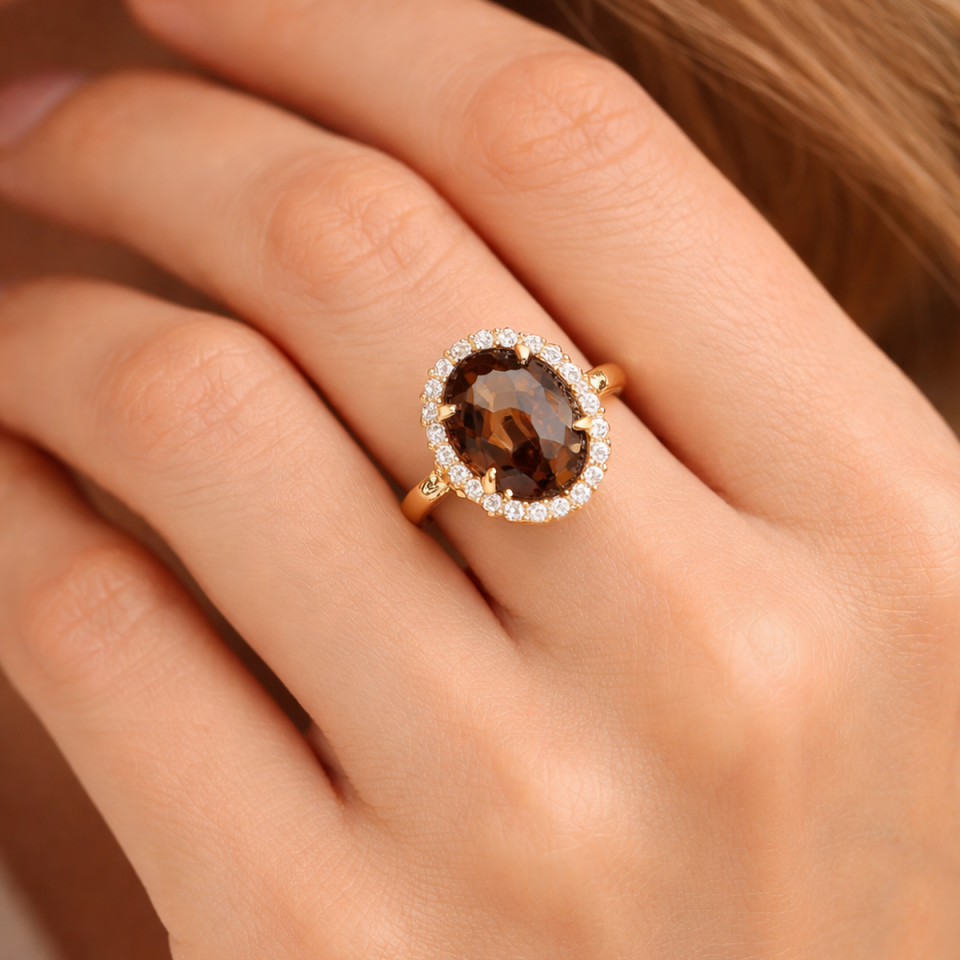 14 AYAR SMOKY DUMANLI KUVARS İTALYAN YÜZÜK