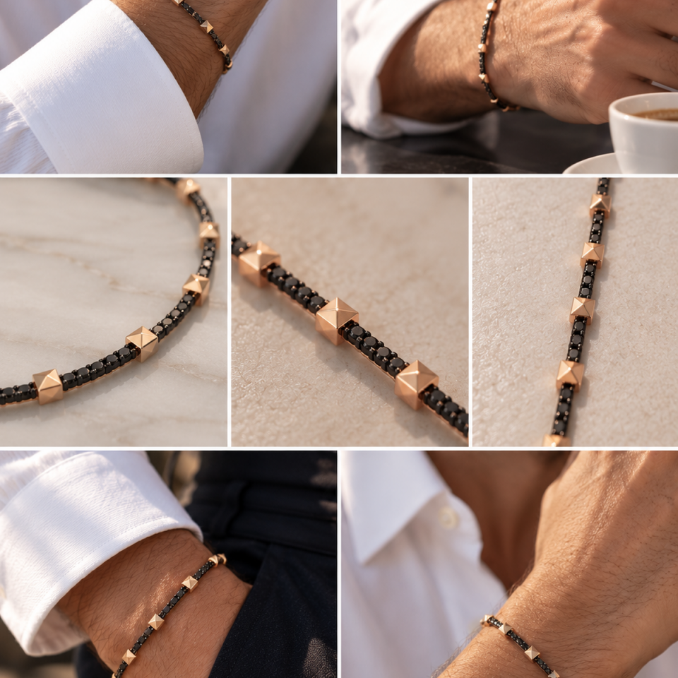 14 AYAR 1,13 CT SİYAH PIRLANTA TAŞLI TASARIM ERKEK BİLEKLİK