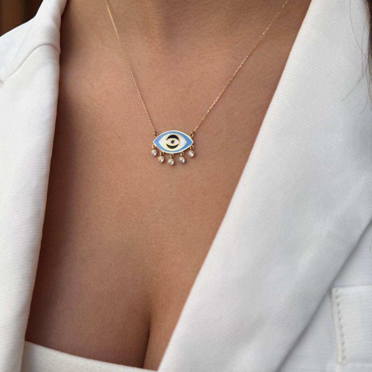 14 Ayar Mineli Göz Altın Kolye
