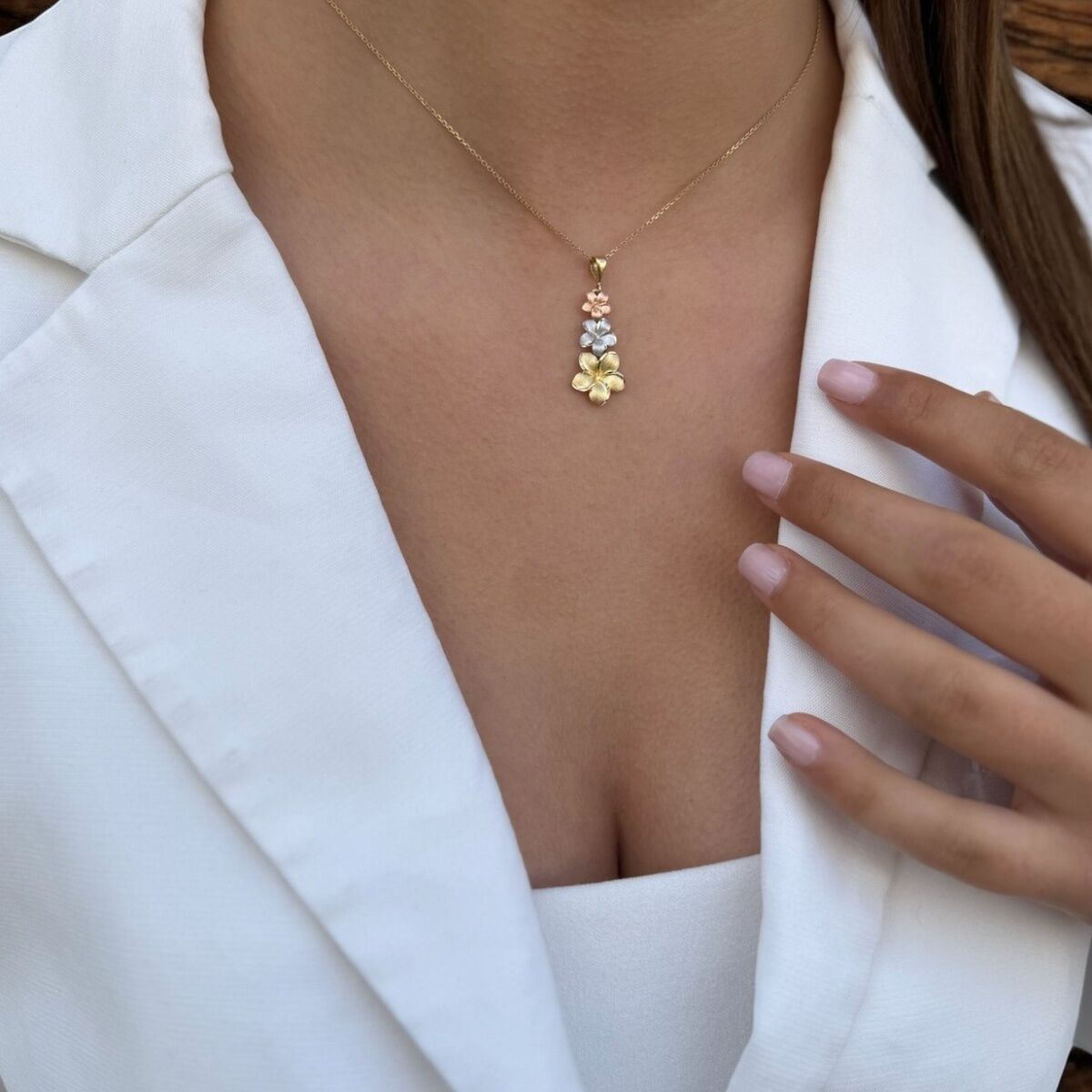 14 Ayar 3 Renk Orkide Altın Kolye