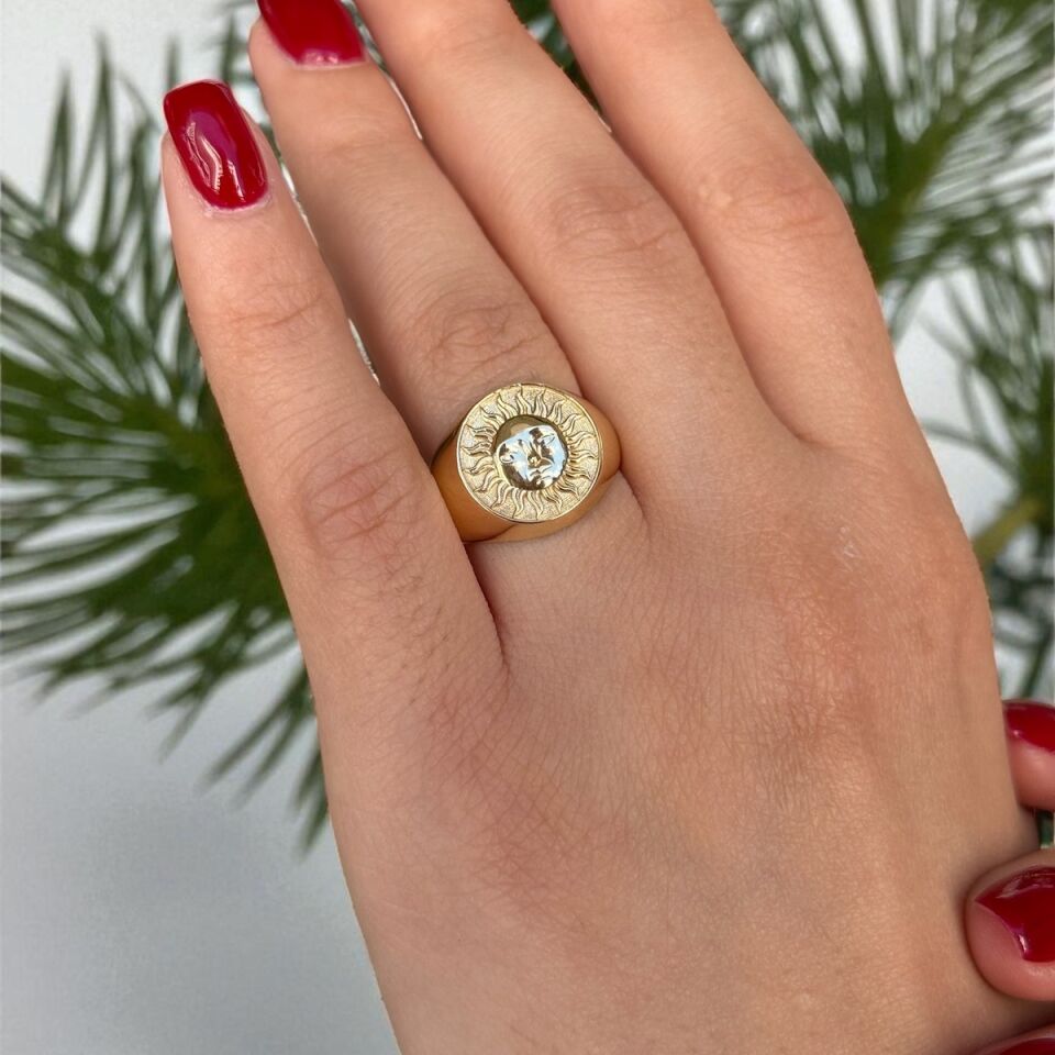 14 AYAR GÜNEŞ KABARTMALI ALTIN YÜZÜK