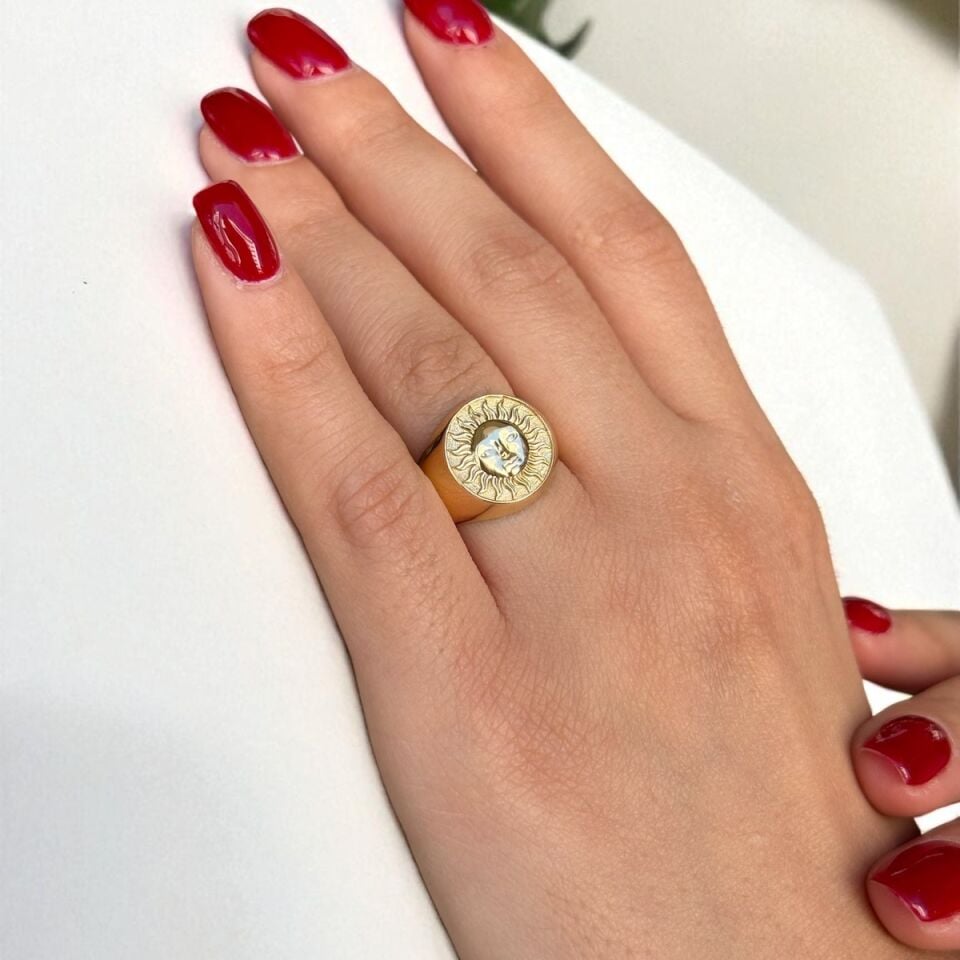 14 AYAR GÜNEŞ KABARTMALI ALTIN YÜZÜK