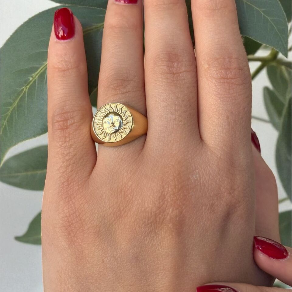 14 AYAR GÜNEŞ KABARTMALI ALTIN YÜZÜK