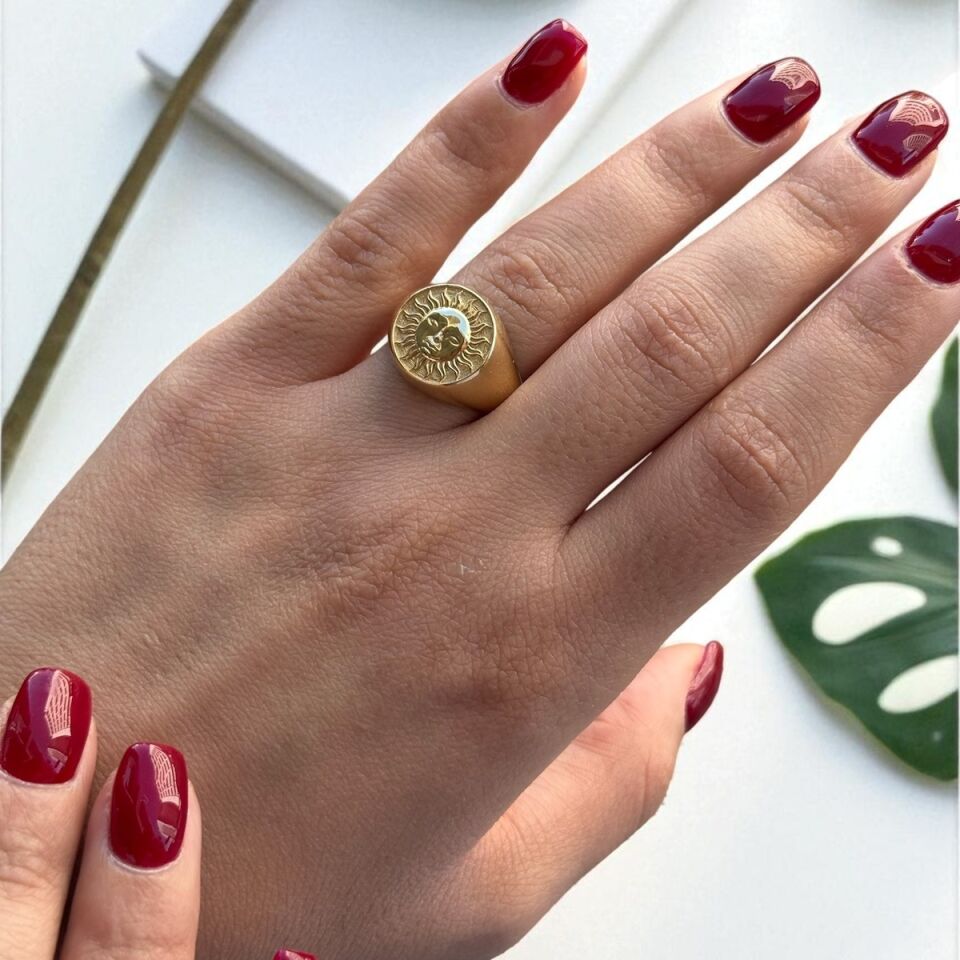 14 AYAR GÜNEŞ KABARTMALI ALTIN YÜZÜK