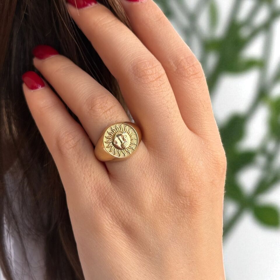 14 AYAR GÜNEŞ KABARTMALI ALTIN YÜZÜK