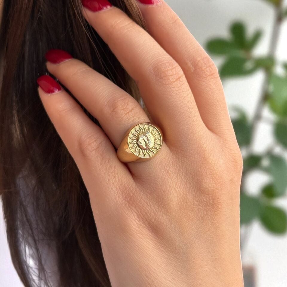 14 AYAR GÜNEŞ KABARTMALI ALTIN YÜZÜK