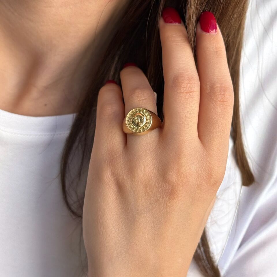 14 AYAR GÜNEŞ KABARTMALI ALTIN YÜZÜK