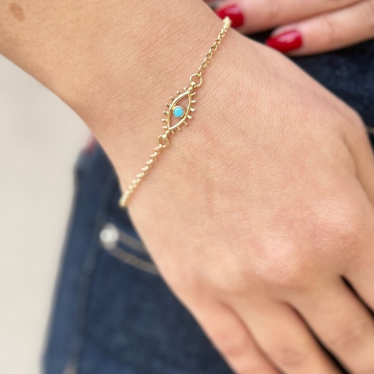 14 AYAR FİRUZE TAŞLI ÖZEL TASARIM GÖZ ALTIN BİLEKLİK