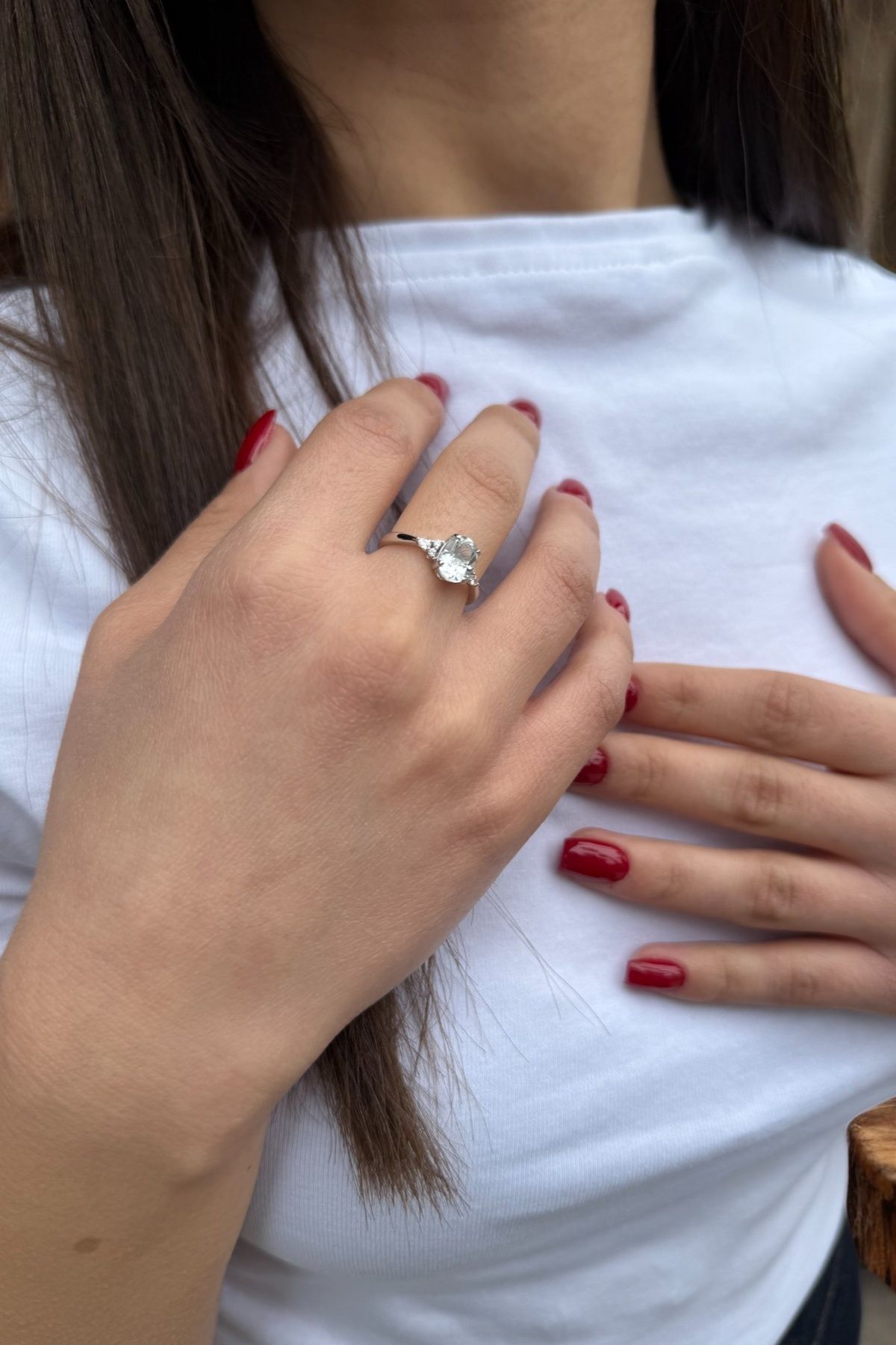 14 AYAR 1,48 CT BEYAZ SAFİR TAŞLI 0,11 CT PIRLANTA TAŞLI YÜZÜK 14