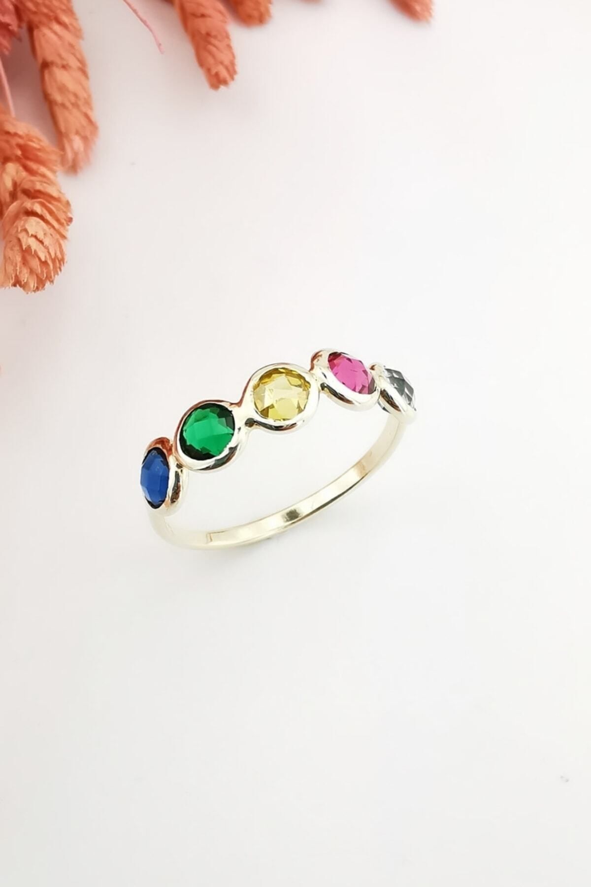 14 Ayar Renkli Taşlı Beştaş Yüzük