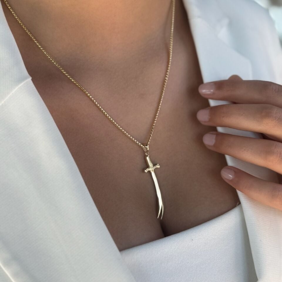 14 AYAR ZÜLFİKAR UÇLU ALTIN KOLYE