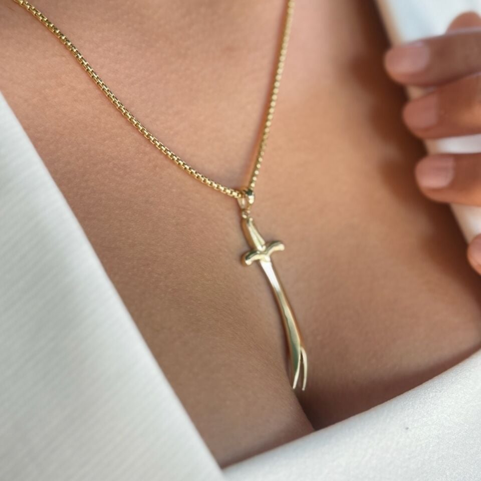 14 AYAR ZÜLFİKAR UÇLU ALTIN KOLYE