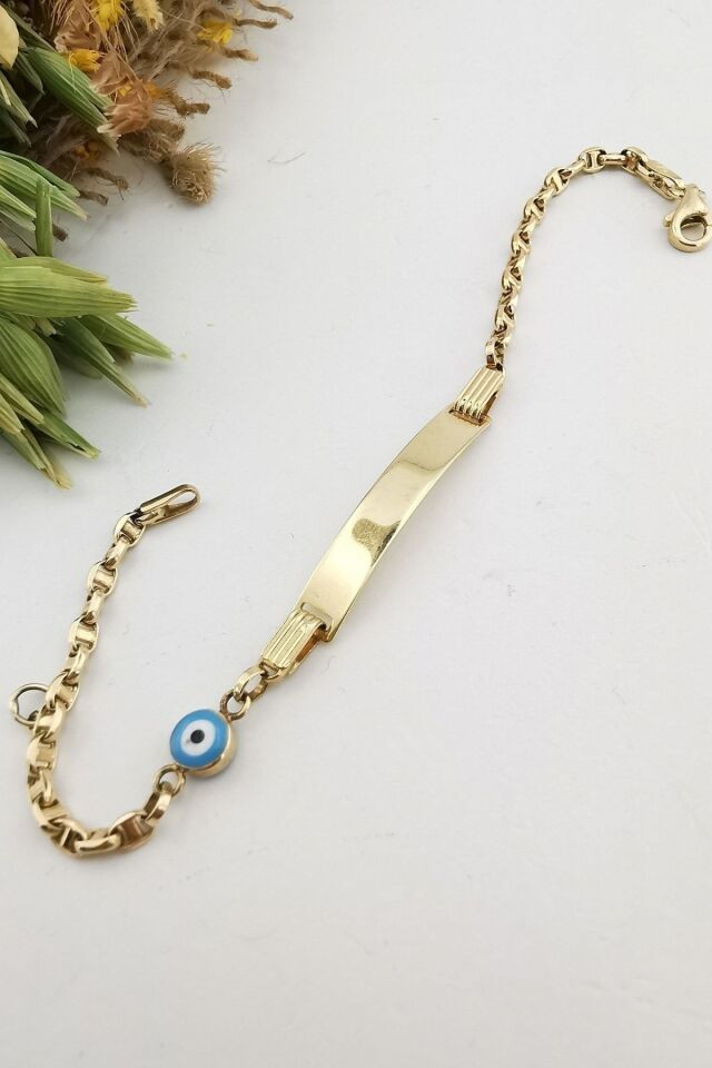 14 Ayar Mavi Mineli Tasarım Zincirli Altın Bileklik