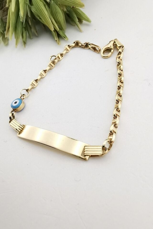 14 Ayar Mavi Mineli Tasarım Zincirli Altın Bileklik