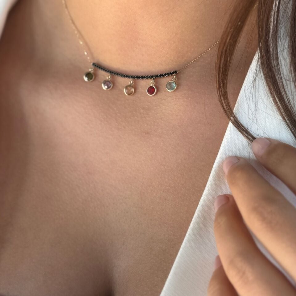 14 AYAR RENKLİ KRİSTAL TAŞLI ALTIN KOLYE