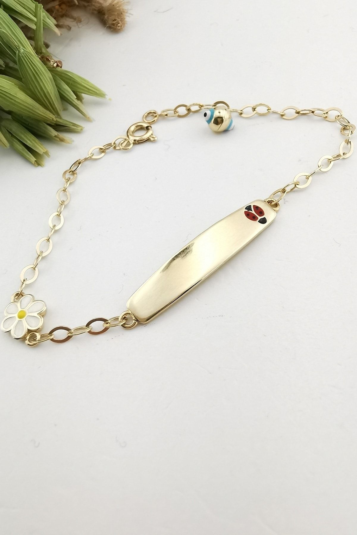 14 Ayar Papatya Mineli Künye Altın Bileklik