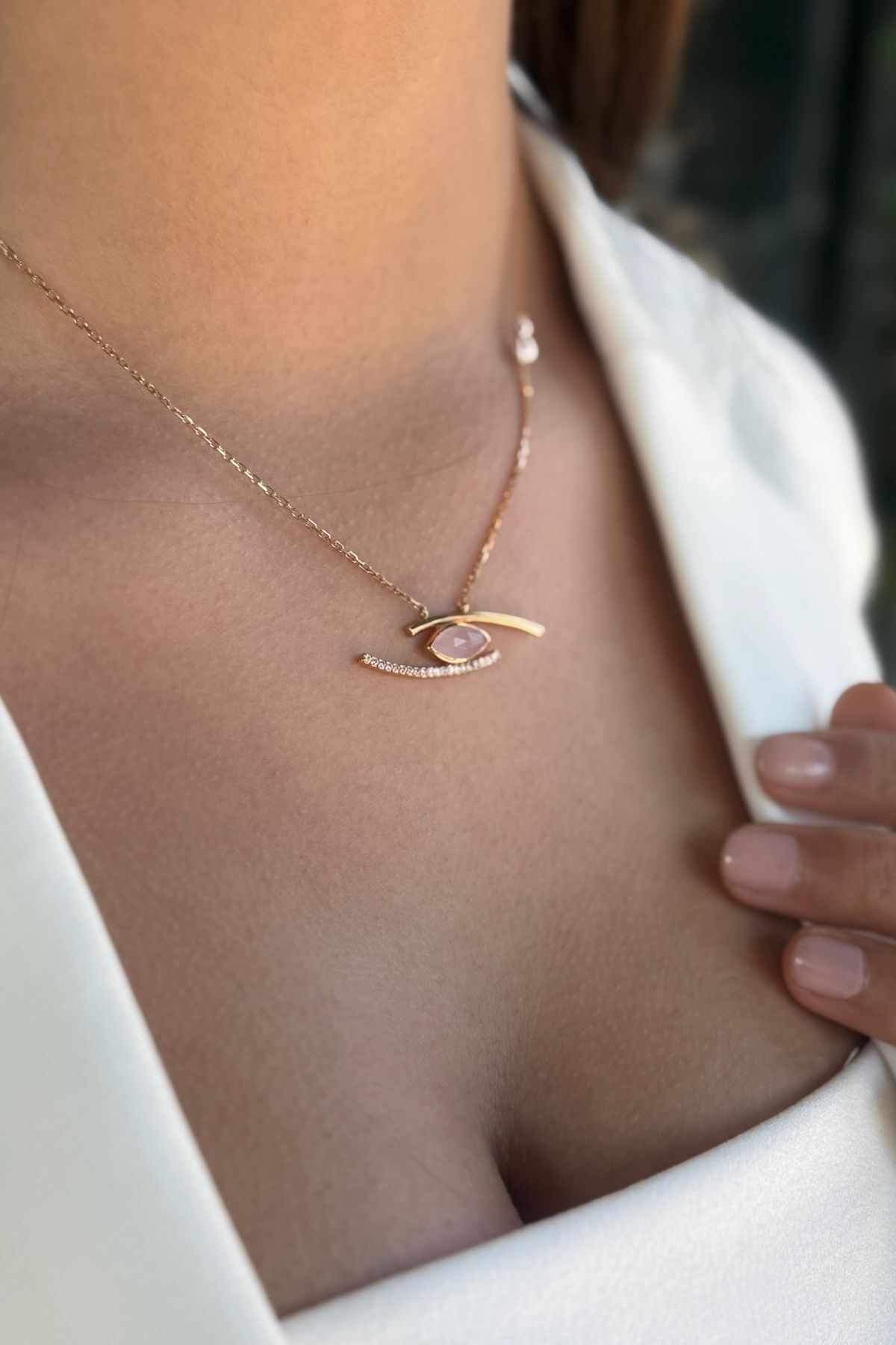 14 AYAR İTALYAN PİNK KUVARS ROSE ALTIN KOLYE