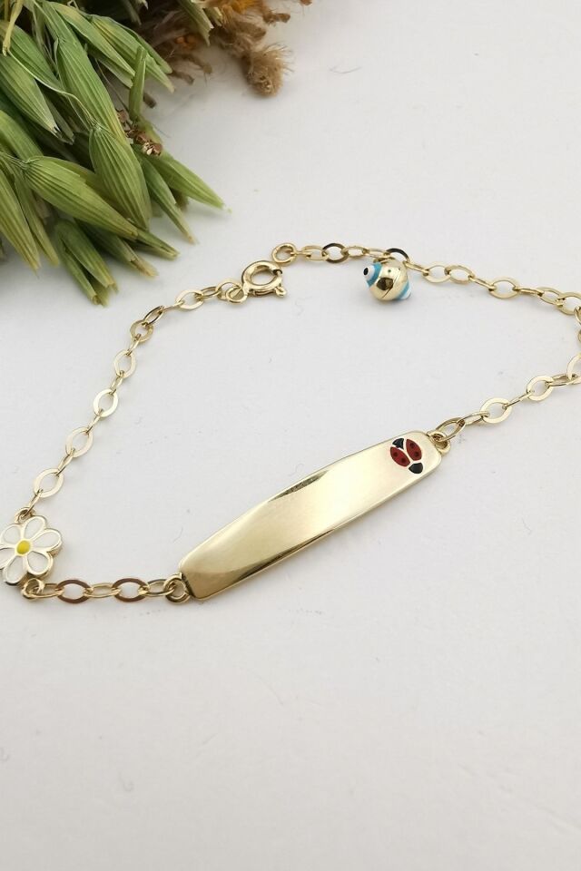 14 Ayar Papatya Mineli Künye Altın Bileklik