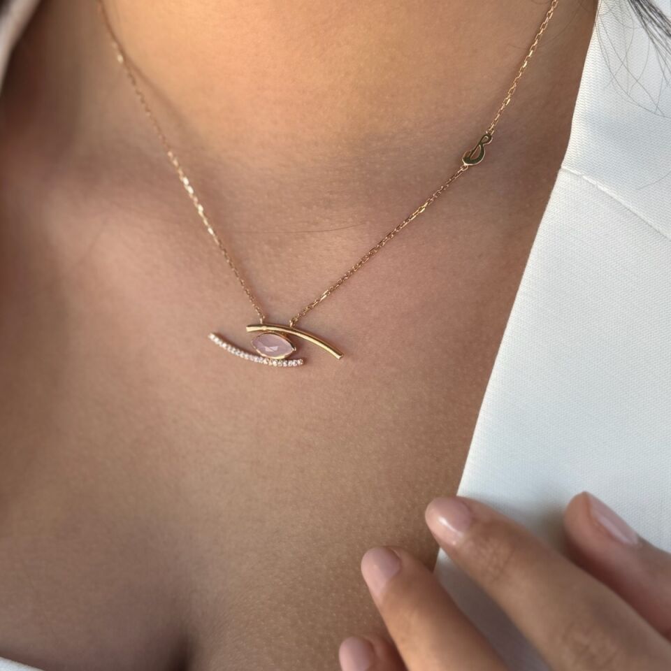 14 AYAR İTALYAN PİNK KUVARS ROSE ALTIN KOLYE