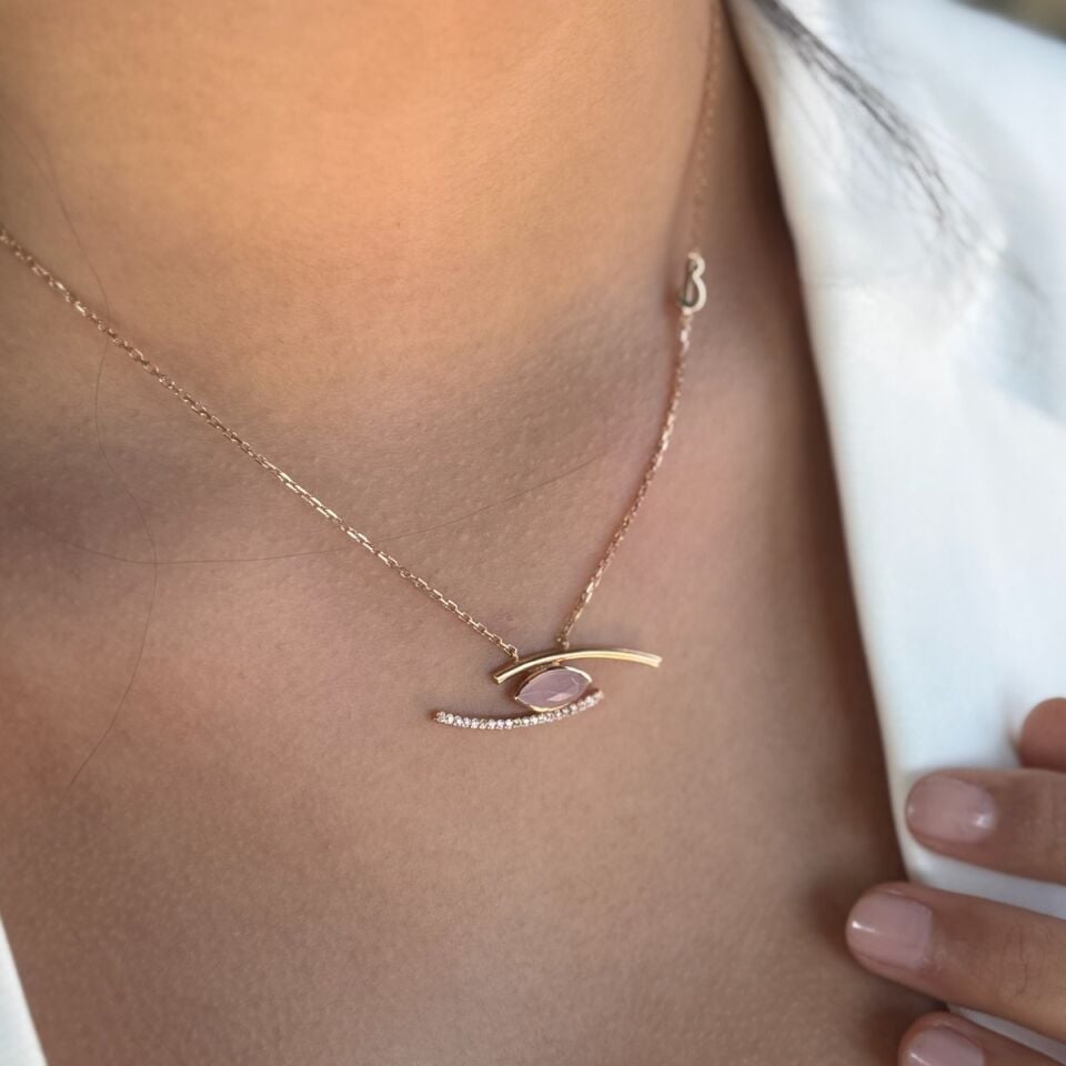 14 AYAR İTALYAN PİNK KUVARS ROSE ALTIN KOLYE