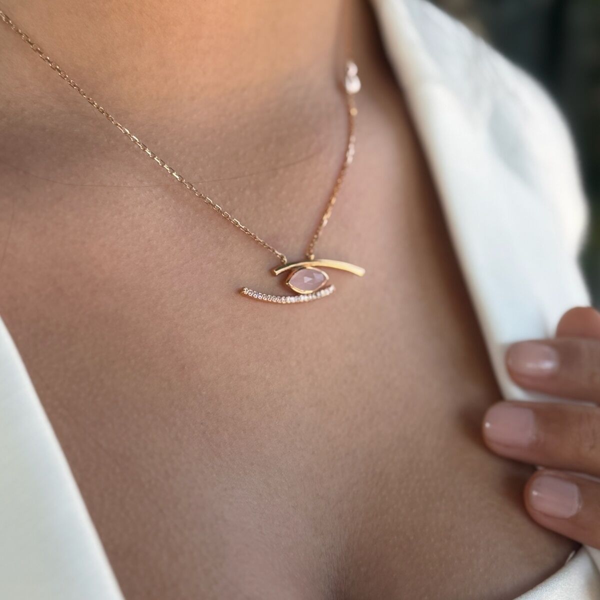 14 AYAR İTALYAN PİNK KUVARS ROSE ALTIN KOLYE