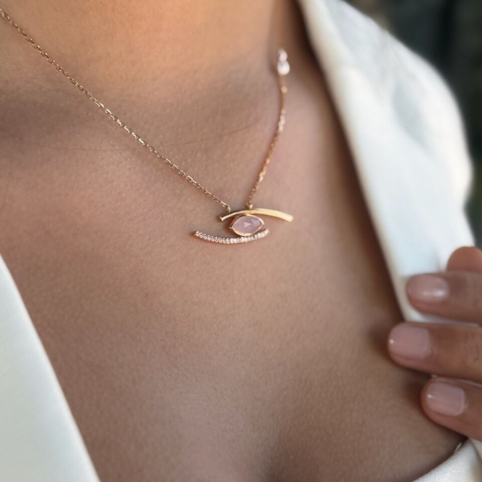 14 AYAR İTALYAN PİNK KUVARS ROSE ALTIN KOLYE