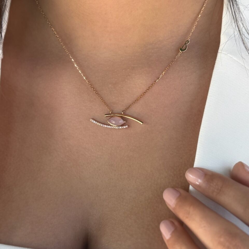 14 AYAR İTALYAN PİNK KUVARS ROSE ALTIN KOLYE