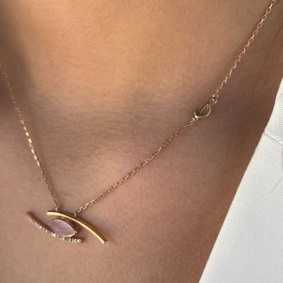 14 AYAR İTALYAN PİNK KUVARS ROSE ALTIN KOLYE