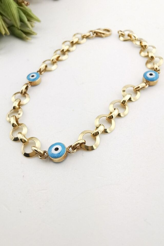 14 Ayar Nazar Mineli Altın Bileklik