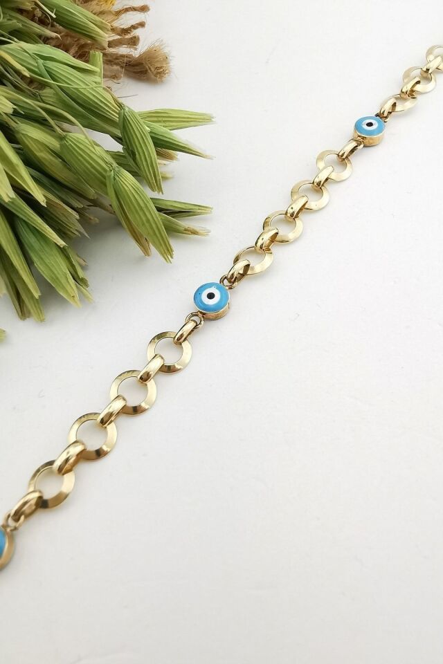 14 Ayar Nazar Mineli Altın Bileklik