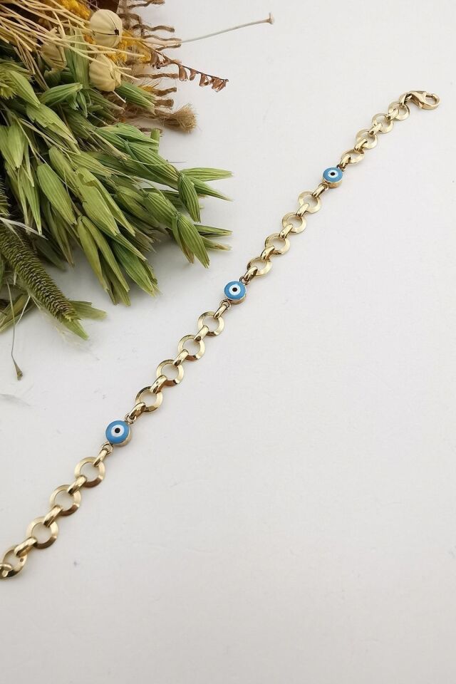 14 Ayar Nazar Mineli Altın Bileklik