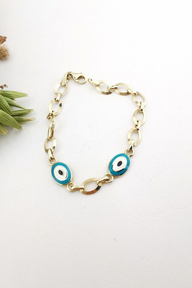 14 Ayar Nazar Mineli Altın Bileklik