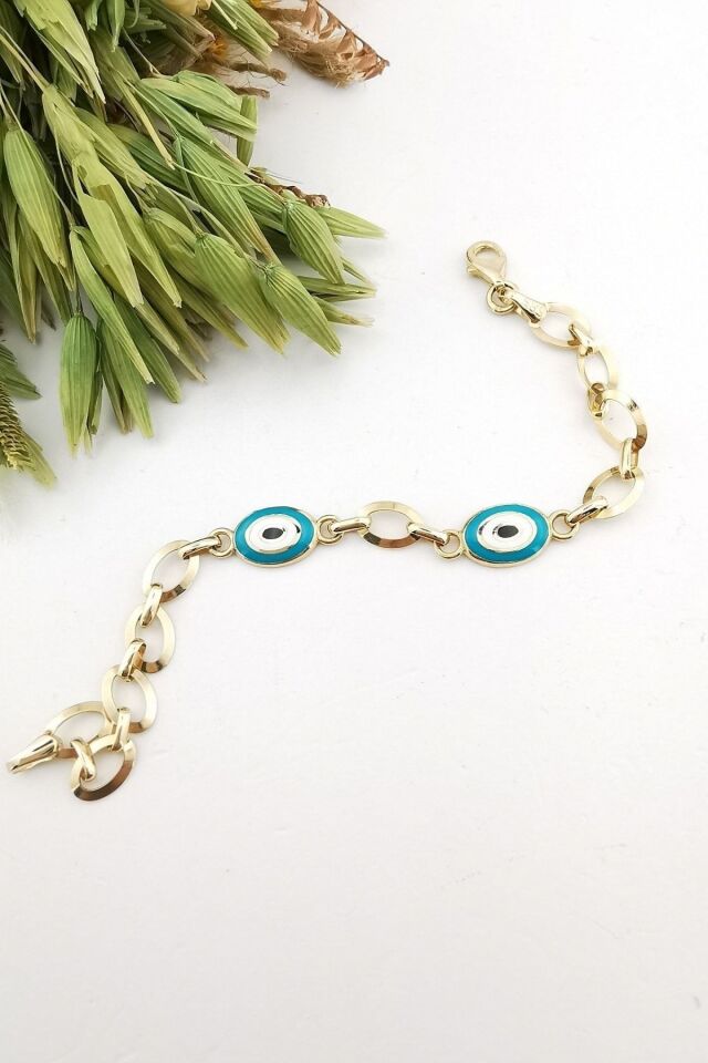 14 Ayar Nazar Mineli Altın Bileklik