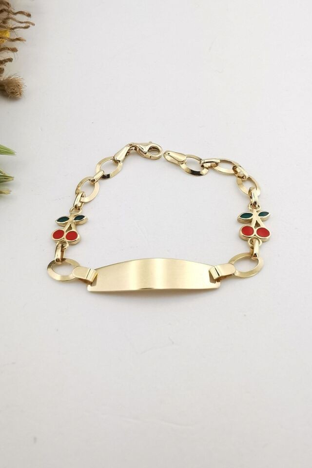 14 Ayar Kiraz Mineli Künye Altın Bileklik