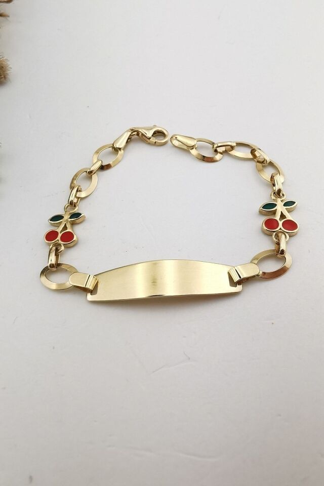 14 Ayar Kiraz Mineli Künye Altın Bileklik