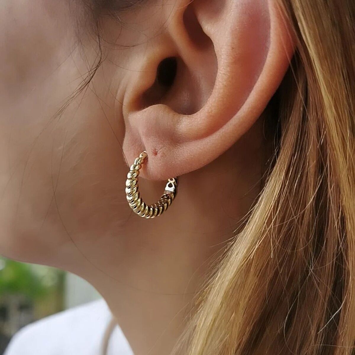 14 Ayar Midye Burgusu İtalyan Halka Küpe