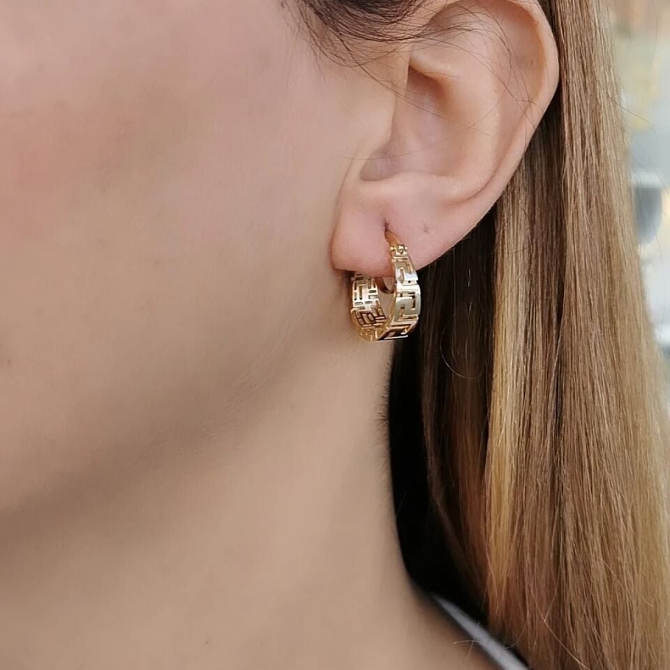 14 Ayar Özel Tasarım Labirent Desen Küpe