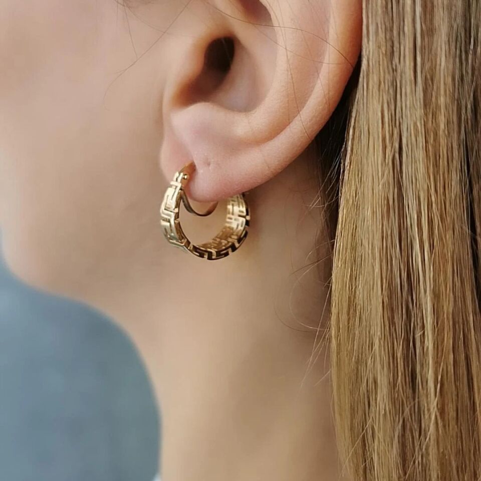 14 Ayar Özel Tasarım Labirent Desen Küpe