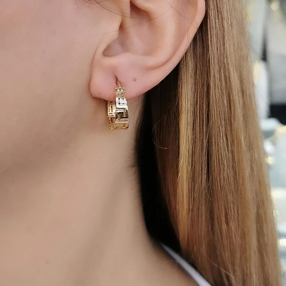 14 Ayar Özel Tasarım Labirent Desen Küpe