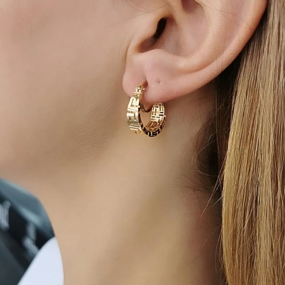 14 Ayar Özel Tasarım Labirent Desen Küpe