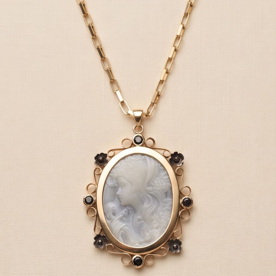 14 Ayar Cameo Taşlı Madalyon Altın Kolye