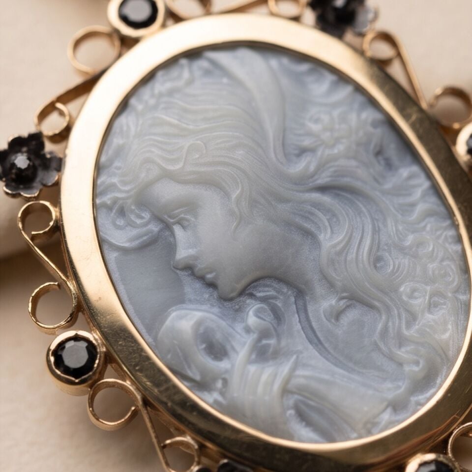 14 Ayar Cameo Taşlı Madalyon Altın Kolye