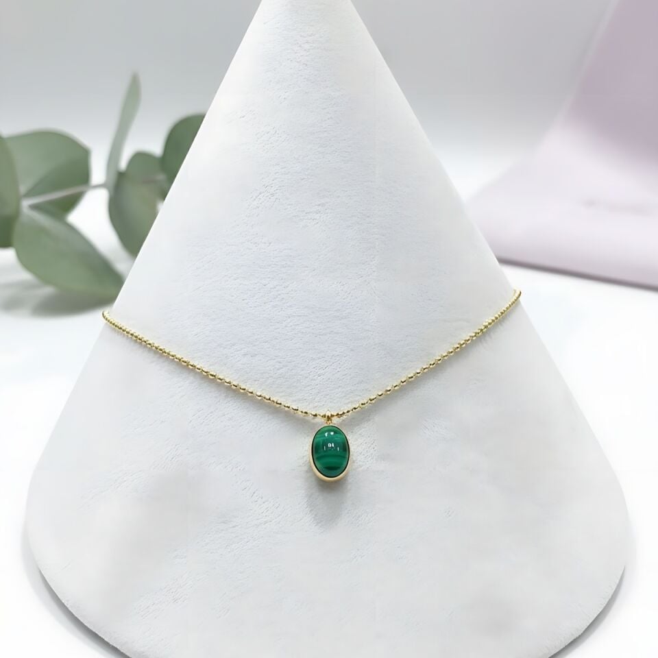 14 AYAR OVAL MALAHİT TAŞLI TOPTOP ZİNCİRLİ ALTIN HALHAL